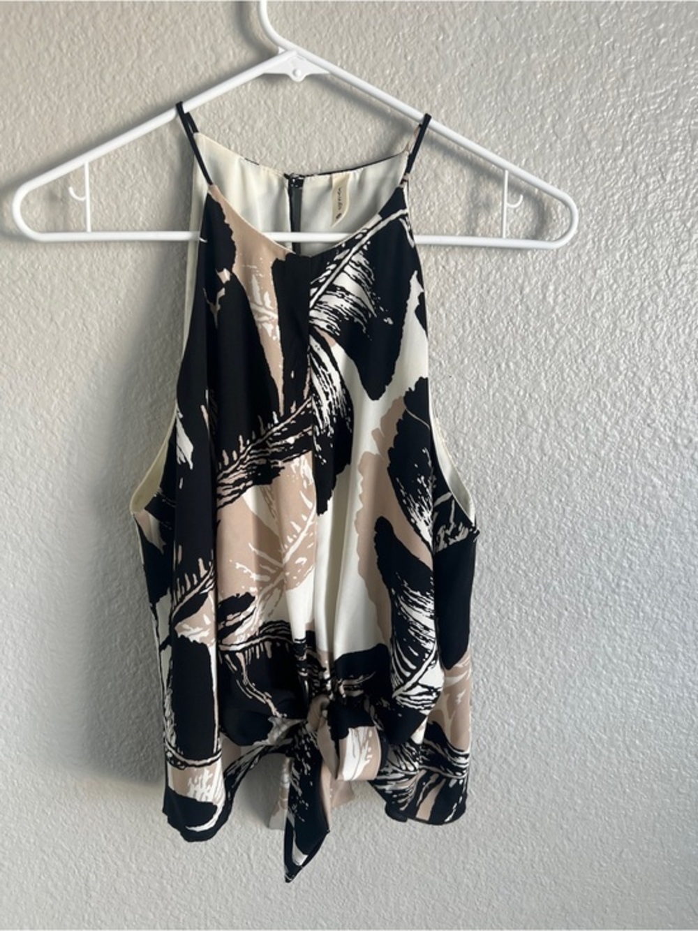 Tyche Black and Beige Abstract Tie-Front Camisole